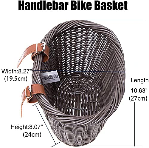 Meghna Cesta para bicicleta hecha a mano de mimbre con correa de piel