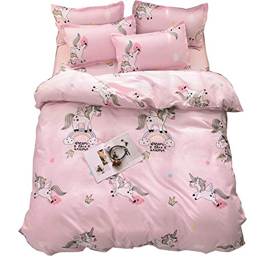 Meiju Juego de Ropa de Cama, 3 Piezas Microfibra Antialérgico Anti Decoloración Funda Nórdica de Edredón Estampada Cama 90cm/135cm/150cm (150x200cm,Unicornio)