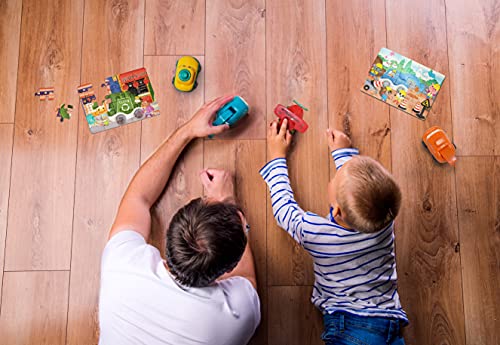 Meimii – 3x Puzzle Coches De Juguete Para Niños, Vehículos Inercia, 3 Rompecabezas, Coche de Policía, Excavadora, Grúa, Juego Para Niños 2 3 4 5 Años, Divertido Y Educativo Regalo De Cumpleaños (Set1)
