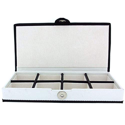 Mele Unisex blanco y negro 8 borde compartimento Joyero con accesorios de piel regenerada