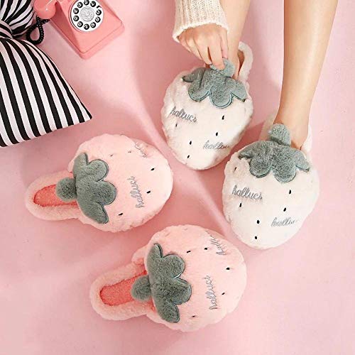 Memory Foam Zapatillas De Casa para Mujer,Zapatillas De AlgodóN De Fresa, Zapatillas Peludas Caseras Lindas De Interior De Invierno para Mujer, Zapatillas Calientes De Dibujos Animados De Suela Grues