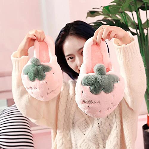 Memory Foam Zapatillas De Casa para Mujer,Zapatillas De AlgodóN De Fresa, Zapatillas Peludas Caseras Lindas De Interior De Invierno para Mujer, Zapatillas Calientes De Dibujos Animados De Suela Grues