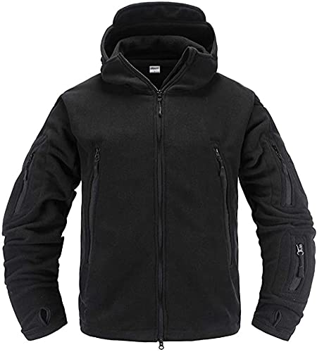Memoryee Chaqueta para Hombre Militar al Aire Libre de Lana Polar Sudaderas Táctica a Prueba de Viento/Black/L