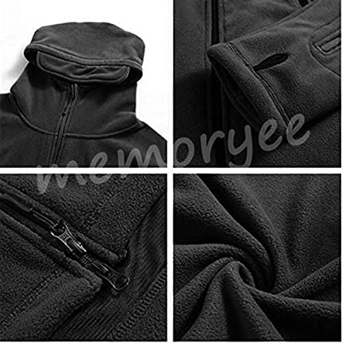 Memoryee Chaqueta para Hombre Militar al Aire Libre de Lana Polar Sudaderas Táctica a Prueba de Viento/Black/L
