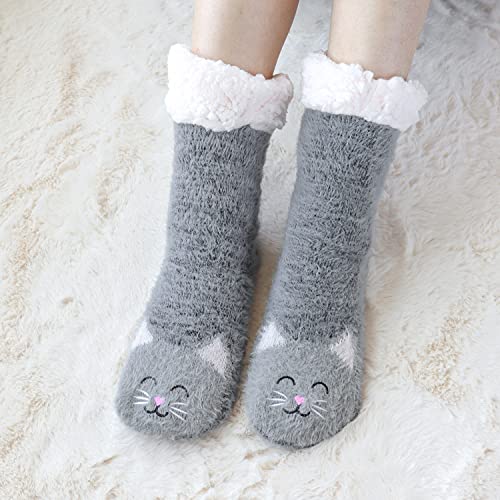 Merclix Calcetines Gatos Mujer, Calcetines Antideslizantes Mujer, Calcetines Gatos, Regalo Gato, Calcetines Termicos Invierno para Casa