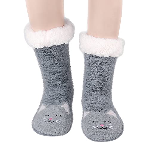 Merclix Calcetines Gatos Mujer, Calcetines Antideslizantes Mujer, Calcetines Gatos, Regalo Gato, Calcetines Termicos Invierno para Casa