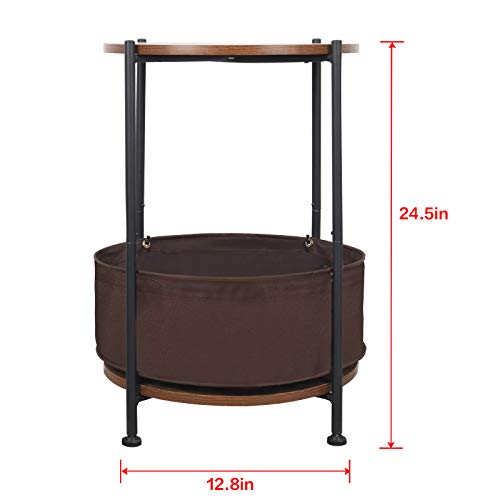 Mesa Auxiliar redonda con cesto para almacenaje , Mesa redonda ,Mesita de Café,Mesa De La Esquina del Sofá con Cesta De Almacenamiento,fácil de Instalar