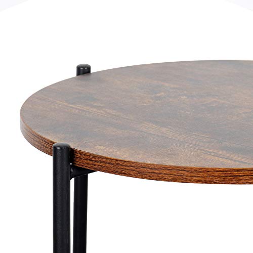 Mesa Auxiliar redonda con cesto para almacenaje , Mesa redonda ,Mesita de Café,Mesa De La Esquina del Sofá con Cesta De Almacenamiento,fácil de Instalar