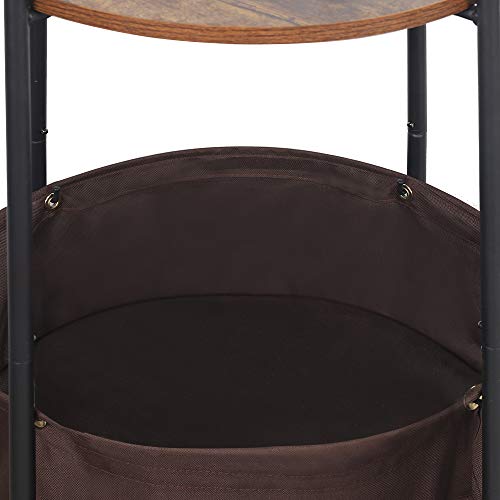 Mesa Auxiliar redonda con cesto para almacenaje , Mesa redonda ,Mesita de Café,Mesa De La Esquina del Sofá con Cesta De Almacenamiento,fácil de Instalar