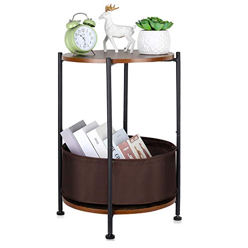 Mesa Auxiliar redonda con cesto para almacenaje , Mesa redonda ,Mesita de Café,Mesa De La Esquina del Sofá con Cesta De Almacenamiento,fácil de Instalar