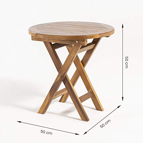Mesa de jardín Auxiliar de Madera Teca | Redonda | Madera Teca Grado A | Tamaño: 50x50 cm | Tratamiento al Agua aplicado | Portes Gratis