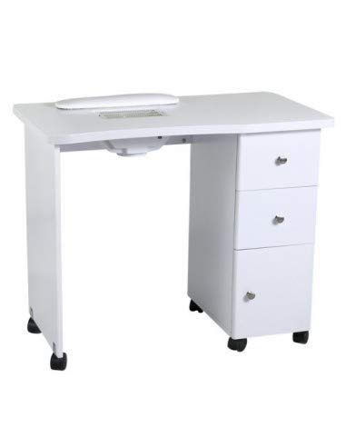 Mesa de Manicura Profesional con Aspiradora y Base de Cristal con 3 Cajones de Cómodo Acceso para Utensilios