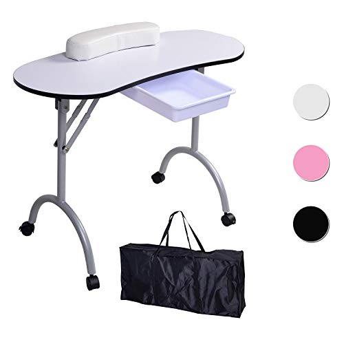 Mesa para manicura Plegable, con cajón y Bolsa de Transporte - 9,5 KG - 98 x 44 x 77 cm - Blanco