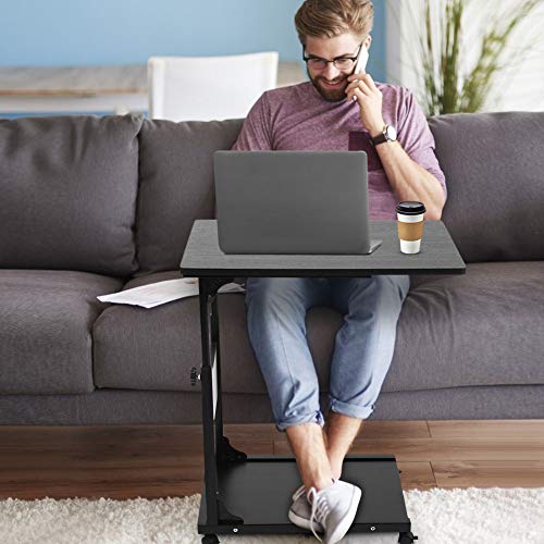 Mesita de noche movible sobre la mesa de la cama Soporte para computadora portátil, escritorio de trabajo para computadora, sofá, cama lateral, mesa auxiliar con ruedas, en forma de C, mesa(Negro)