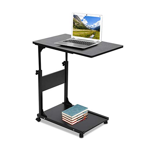 Mesita de noche movible sobre la mesa de la cama Soporte para computadora portátil, escritorio de trabajo para computadora, sofá, cama lateral, mesa auxiliar con ruedas, en forma de C, mesa(Negro)