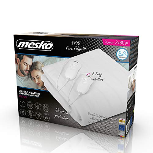 Mesko Ms-7420 Calienta Camas Eléctrico Doble, 120W, 8 Niveles de Temperatura, Poliéster, Blanco, 150160