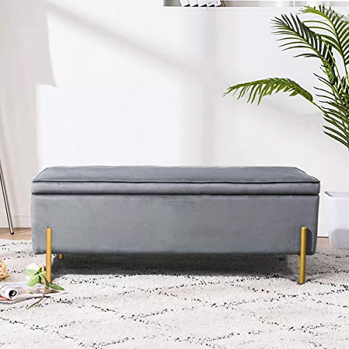 MEUBLE COSY Banco Almacenaje Banqueta Multifuncional Zapatero Taburete Pie de Cama Dormitorio Sala Corredor, Velur, Gris, 105x44x44cm