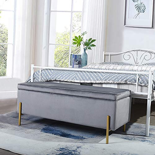MEUBLE COSY Banco Almacenaje Banqueta Multifuncional Zapatero Taburete Pie de Cama Dormitorio Sala Corredor, Velur, Gris, 105x44x44cm