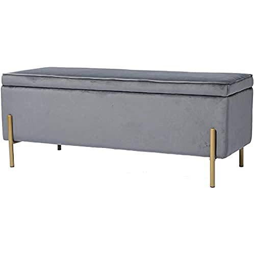 MEUBLE COSY Banco Almacenaje Banqueta Multifuncional Zapatero Taburete Pie de Cama Dormitorio Sala Corredor, Velur, Gris, 105x44x44cm