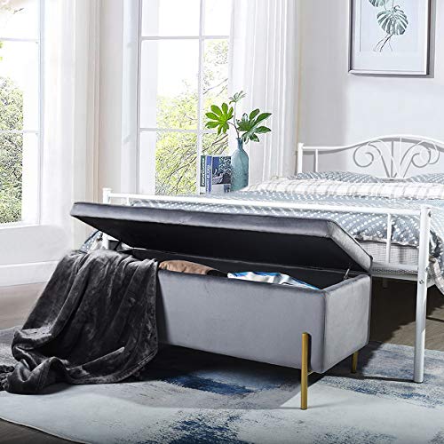MEUBLE COSY Banco Almacenaje Banqueta Multifuncional Zapatero Taburete Pie de Cama Dormitorio Sala Corredor, Velur, Gris, 105x44x44cm