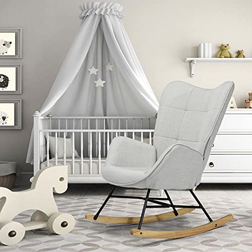 MEUBLE COSY Sillón Mecedora Moderna Sillas Relax De Salón Dormitorio Comedor, Tela, Gris, 69x84x97 cm