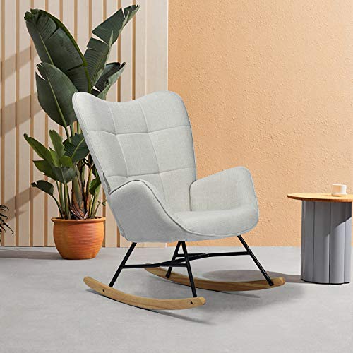 MEUBLE COSY Sillón Mecedora Moderna Sillas Relax De Salón Dormitorio Comedor, Tela, Gris, 69x84x97 cm