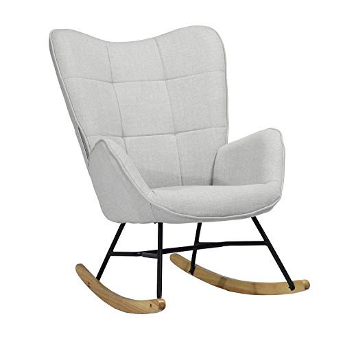 MEUBLE COSY Sillón Mecedora Moderna Sillas Relax De Salón Dormitorio Comedor, Tela, Gris, 69x84x97 cm