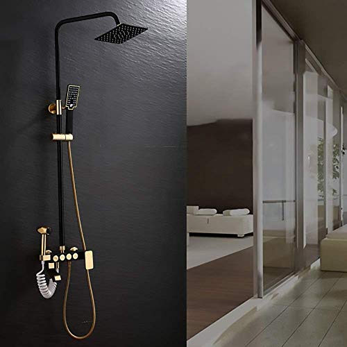 MFLASMF Cabezal de Ducha Negro de Aluminio Espacial, Elevador frío y Caliente, botón de Cuatro velocidades, Juego de Ducha de baño presurizado, Hermoso y práctico