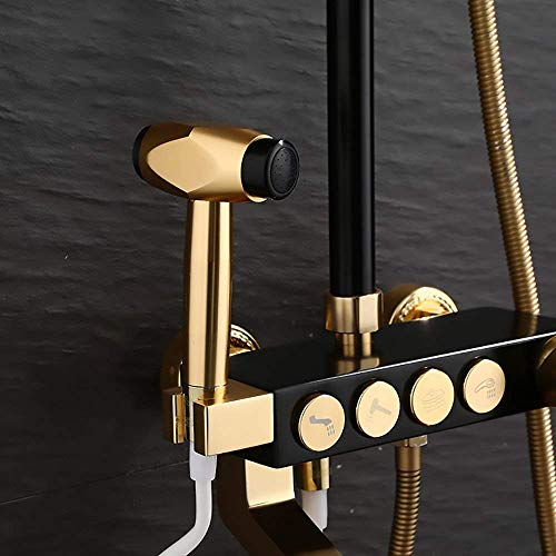MFLASMF Cabezal de Ducha Negro de Aluminio Espacial, Elevador frío y Caliente, botón de Cuatro velocidades, Juego de Ducha de baño presurizado, Hermoso y práctico