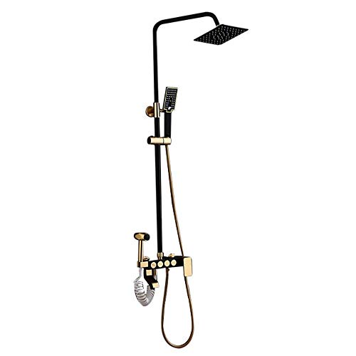 MFLASMF Cabezal de Ducha Negro de Aluminio Espacial, Elevador frío y Caliente, botón de Cuatro velocidades, Juego de Ducha de baño presurizado, Hermoso y práctico