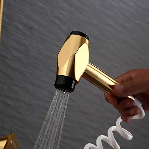 MFLASMF Cabezal de Ducha Negro de Aluminio Espacial, Elevador frío y Caliente, botón de Cuatro velocidades, Juego de Ducha de baño presurizado, Hermoso y práctico