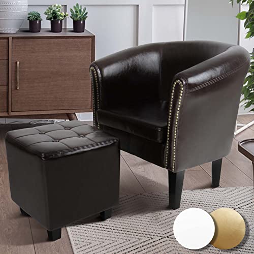 MIADOMODO Sillón Chesterfield con Reposapiés | Tapizado en Cuero Artificial con Patas de Madera, Color a Elegir | Butaca de Piel Sintética para Dormitorio y Salón, Sofá Chester 1 Plaza (Marrón)