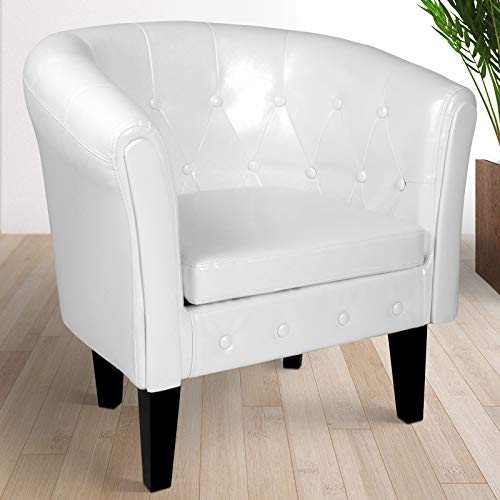 MIADOMODO Sillón Chesterfield | Tapizado en Cuero Artificial con Patas de Madera, Set y Color a Elegir | Butaca de Piel Sintética para Dormitorio y Salón, Sofá Chester 1 Plaza (1 Pieza, Blanco)