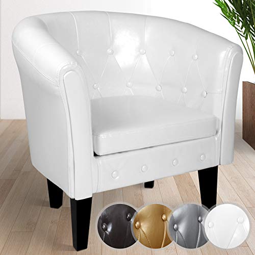 MIADOMODO Sillón Chesterfield | Tapizado en Cuero Artificial con Patas de Madera, Set y Color a Elegir | Butaca de Piel Sintética para Dormitorio y Salón, Sofá Chester 1 Plaza (1 Pieza, Blanco)