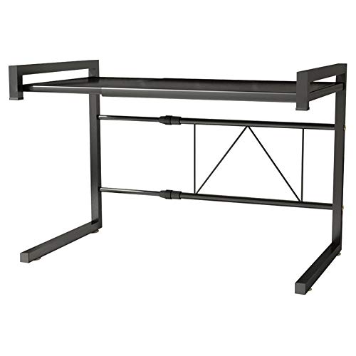 Microondas Estanteria Cocina Horno Soporte: Mueble Armario Organizador Extensible Estante de Encimera - Almacenamiento Estanterias de Metalica para Hornos Olla Tostadora con 6 Colgar Ganchos | Negro