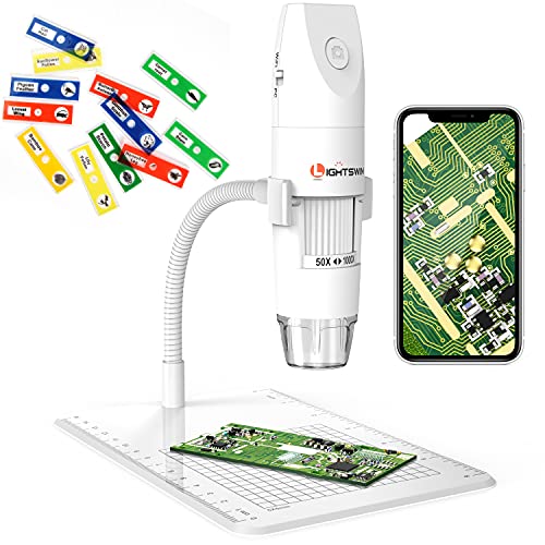 Microscopio Digital inalámbrico, Lightswim 50~1000x Mini microscopio de Bolsillo portátil Ampliación con cámara 1080P HD 2MP, 8 Luces LED para iPhone/iPad/Smartphone/Tablet/PC (Blanco)