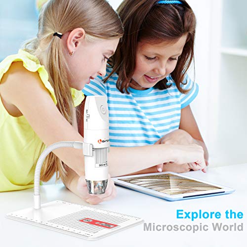 Microscopio Digital inalámbrico, Lightswim 50~1000x Mini microscopio de Bolsillo portátil Ampliación con cámara 1080P HD 2MP, 8 Luces LED para iPhone/iPad/Smartphone/Tablet/PC (Blanco)