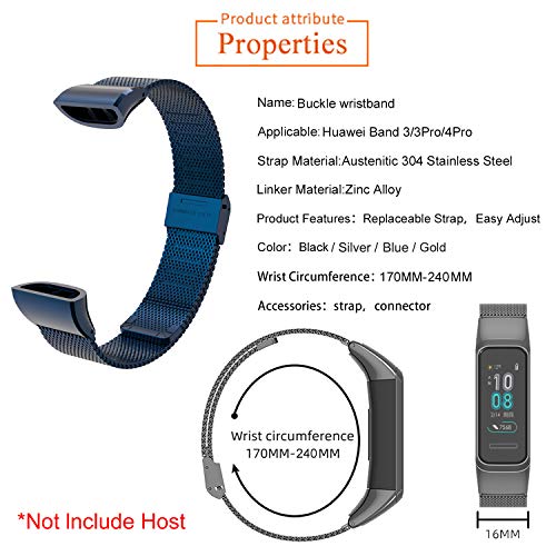 MIJOBS Correa para Band 4 Pro / 3 Pro Correas de Metal de Acero Inoxidable Pulsera de Repuesto con Herramienta de Extracción de Eslabones Reemplazo Compatible con Huawei Band 4 Pro / 3 Pro