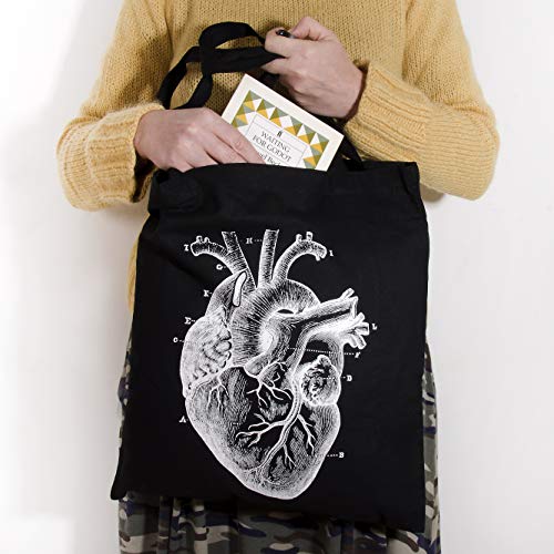 Milimetrado Tote Bag con un corazón anatómico Tote Bag de algodón orgánico, Unisex Adulto, Negro, Única