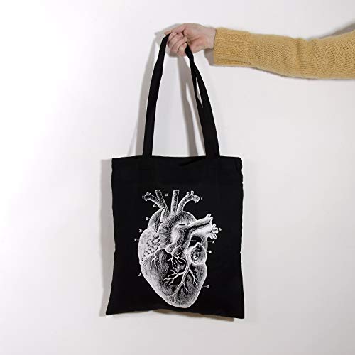 Milimetrado Tote Bag con un corazón anatómico Tote Bag de algodón orgánico, Unisex Adulto, Negro, Única