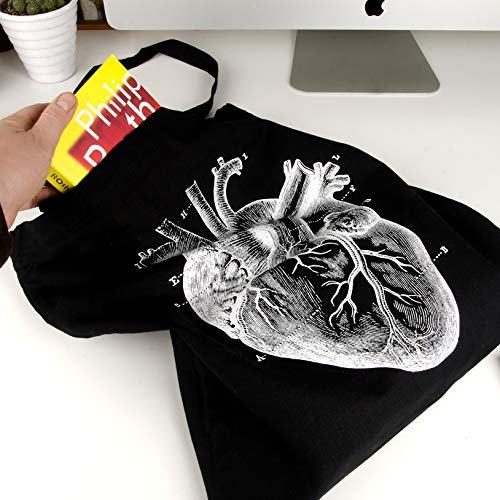 Milimetrado Tote Bag con un corazón anatómico Tote Bag de algodón orgánico, Unisex Adulto, Negro, Única