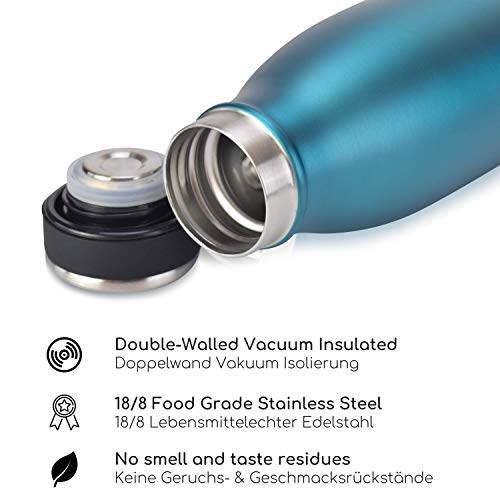 Milu Termo Botella de Agua 500ml, 750ml, 1l - Acero Inoxidable - Aislamiento de Vacío de Doble Pared - Libre BPA (Verde, 1000ml)