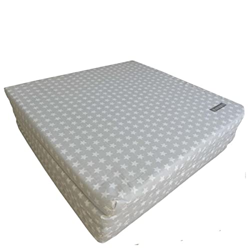 MIMUSELINA. Colchoneta juego suelo bebé plegable 120x120 DESENFUNDABLE, LAVABLE, evolutiva. Colchoneta bebe. Alfombra Puzzle de gateo, movimiento libre ESTRELLAS GRIS