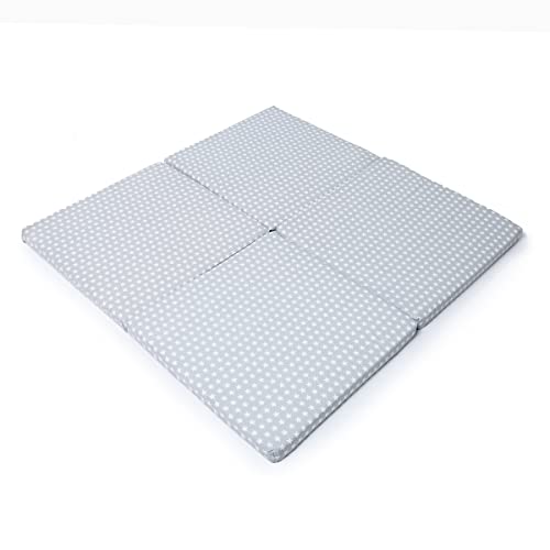 MIMUSELINA. Colchoneta juego suelo bebé plegable 120x120 DESENFUNDABLE, LAVABLE, evolutiva. Colchoneta bebe. Alfombra Puzzle de gateo, movimiento libre ESTRELLAS GRIS