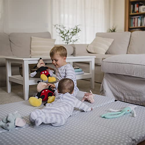 MIMUSELINA. Colchoneta juego suelo bebé plegable 120x120 DESENFUNDABLE, LAVABLE, evolutiva. Colchoneta bebe. Alfombra Puzzle de gateo, movimiento libre ESTRELLAS GRIS