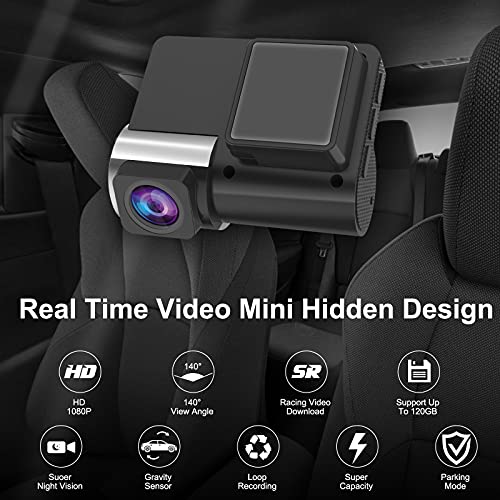 Mini Dash CAM WiFi, 1080P Cámara de Coche Grabadora DVR Lente giratoria de 330 ° Grabación en Bucle de Sensor G, Monitor de estacionamiento, Detección de Movimiento, Soporte 128G