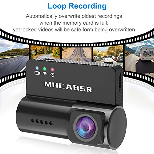 Mini Dash CAM WiFi, 1080P Cámara de Coche Grabadora DVR Lente giratoria de 330 ° Grabación en Bucle de Sensor G, Monitor de estacionamiento, Detección de Movimiento, Soporte 128G