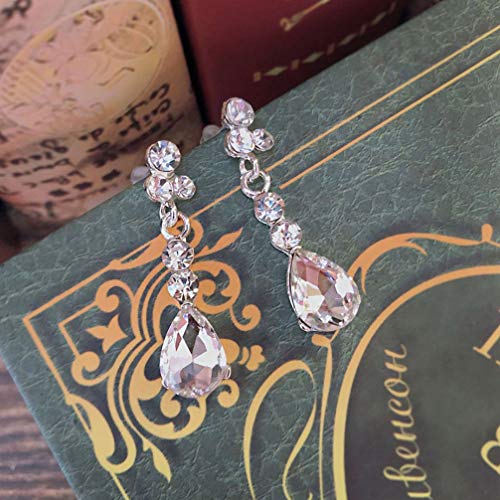 minkissy Collar de Cristal Pendientes de Tiara Conjuntos de Joyas de Novia Corona de Boda Pendientes de Collar de Diamantes de Imitación para Fiesta de Banquete (Plata)