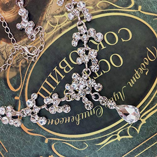 minkissy Collar de Cristal Pendientes de Tiara Conjuntos de Joyas de Novia Corona de Boda Pendientes de Collar de Diamantes de Imitación para Fiesta de Banquete (Plata)