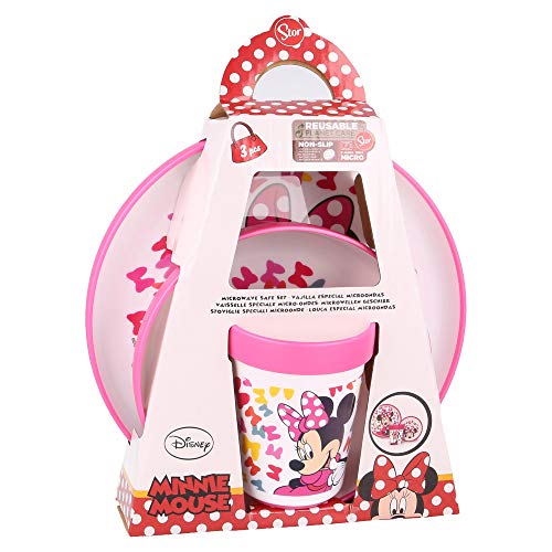 MINNIE MOUSE - DISNEY |Vajilla infantil bicolor- Set de 3 piezas: Plato, cuenco y vaso para niños - Vajilla Bebé Antideslizante con base de silicona - Libre de BPA